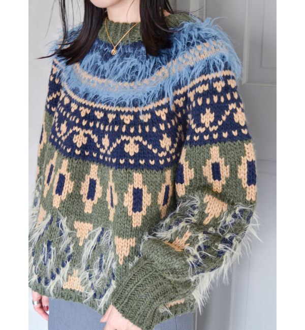 Ungrid「フェザーヤーンコンビ求心柄ニット」|ニット・セーター|
