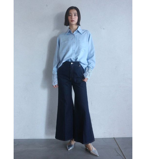 LAGUNAMOON「センタープレスワイドフレアデニムパンツ」|デニム|