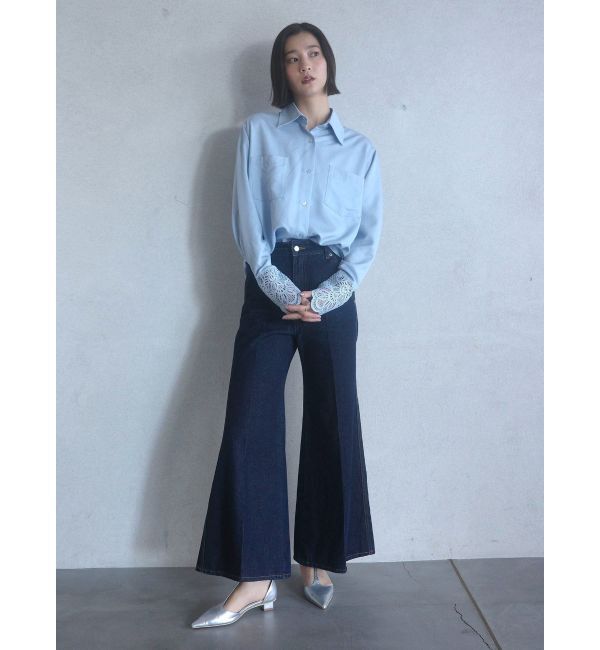 LAGUNAMOON「センタープレスワイドフレアデニムパンツ」|デニム|