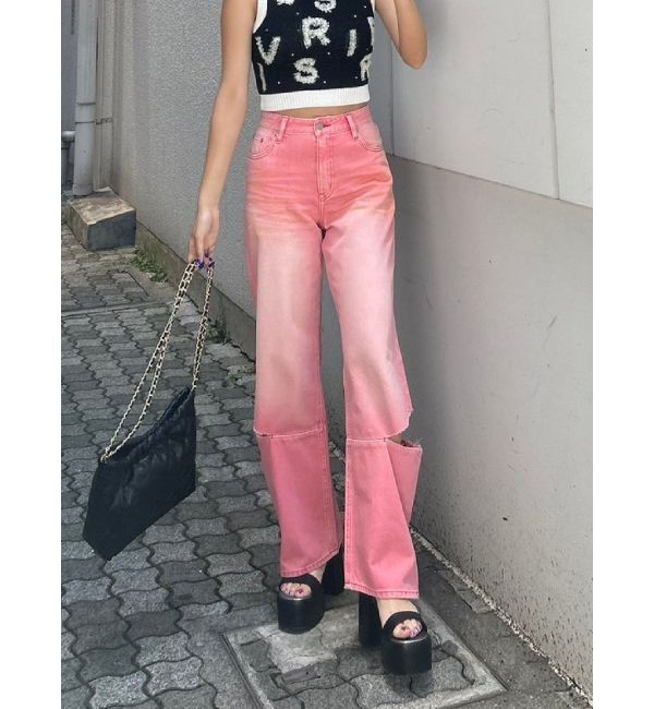 EVRIS「ボリュームカラーワイドデニムパンツ」|デニム|