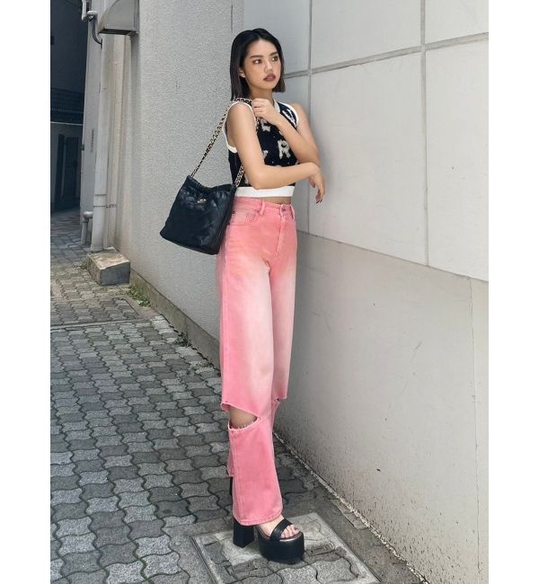 EVRIS「ボリュームカラーワイドデニムパンツ」|デニム|