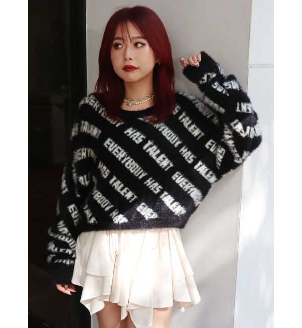 EVRIS「フェザーロゴジャガードニットトップス」|ニット・セーター|