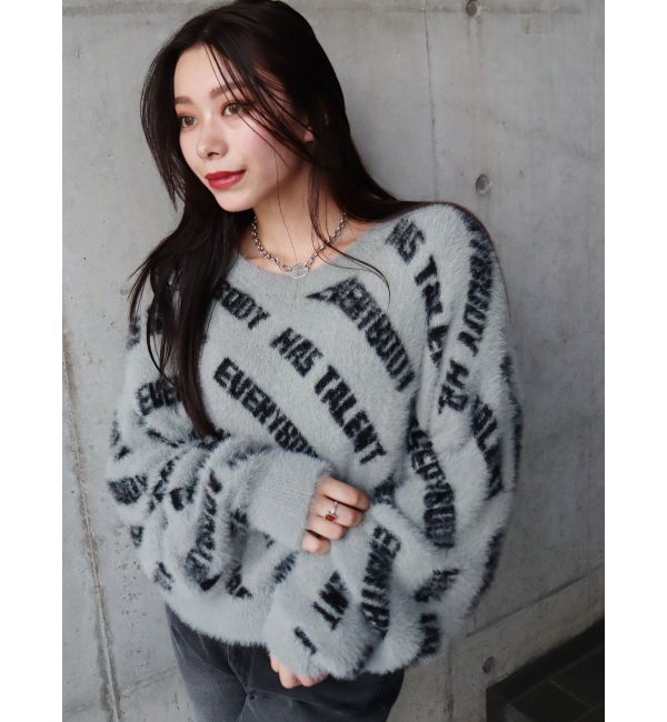 EVRIS「フェザーロゴジャガードニットトップス」|ニット・セーター|