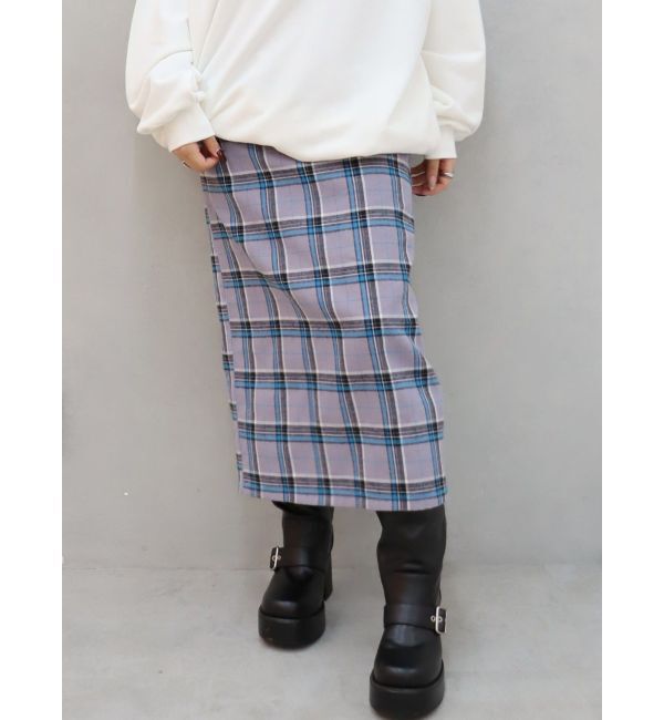 EVRIS「チェックタイトミディースカート」|スカート|パープル