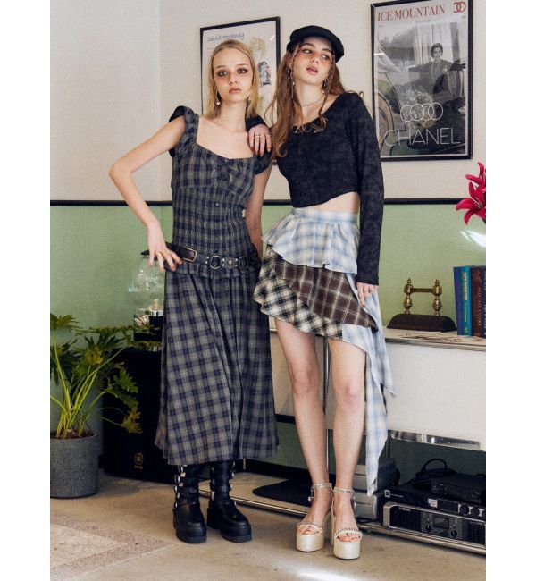 EVRIS「2WAYティアードチェックロングワンピース」|ワンピース|