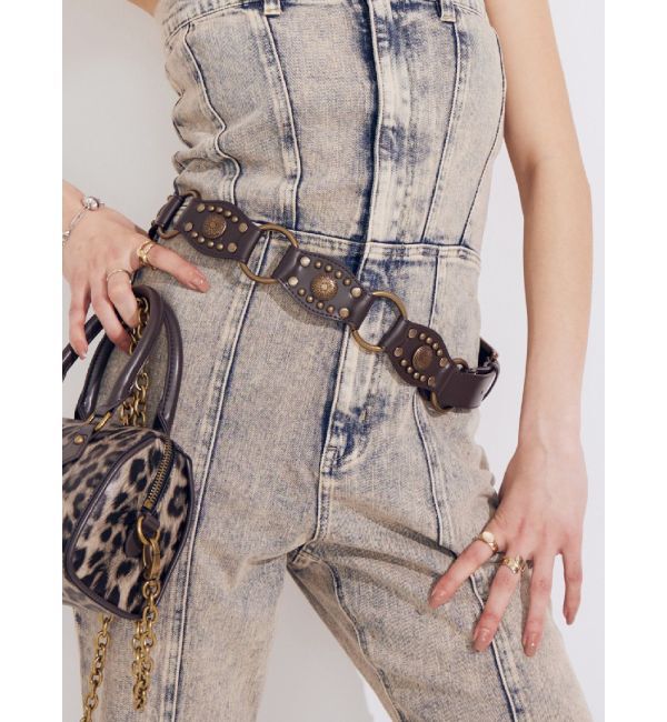 EVRIS「スタッズモチーフワイドベルト」|ベルト|ブラウン