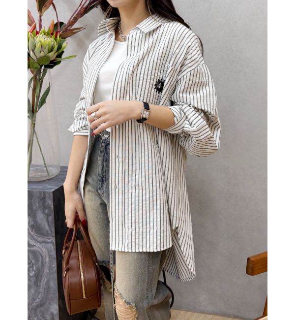 EVRIS「SUNNYモチーフストライプオーバーサイズシャツ」|シャツ・ブラウス|ホワイト