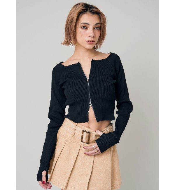EVRIS「フロントジップオフショルニットトップス」|ニット・セーター|