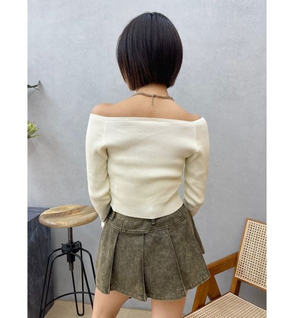 EVRIS「フロントジップオフショルニットトップス」|ニット・セーター|