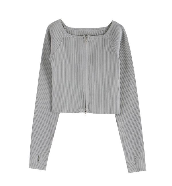 EVRIS「フロントジップオフショルニットトップス」|ニット・セーター|