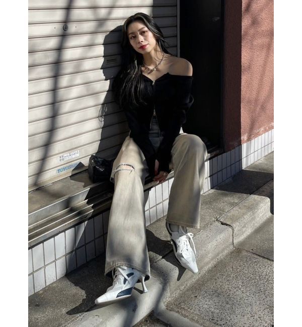 EVRIS「フロントジップオフショルニットトップス」|ニット・セーター|