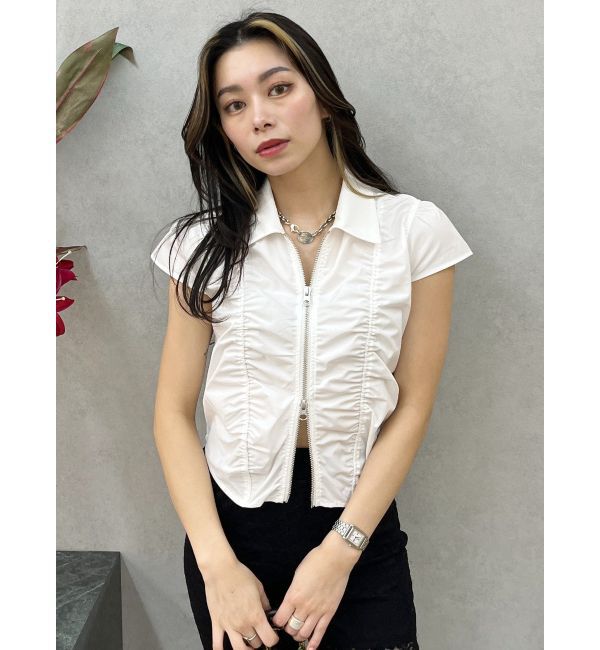 EVRIS「フロントジップシャーリングクロップドシャツ」|シャツ・ブラウス|ホワイト