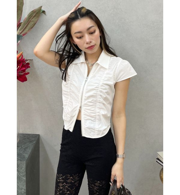 EVRIS「フロントジップシャーリングクロップドシャツ」|シャツ・ブラウス|