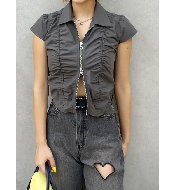 EVRIS「フロントジップシャーリングクロップドシャツ」|シャツ・ブラウス|