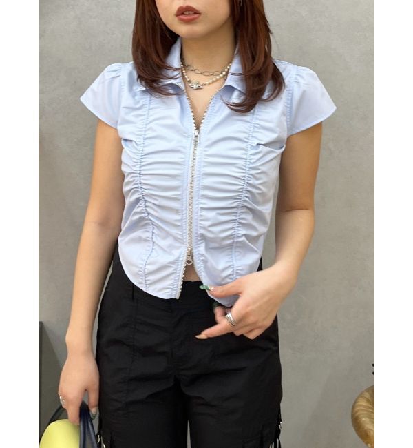 EVRIS「フロントジップシャーリングクロップドシャツ」|シャツ・ブラウス|