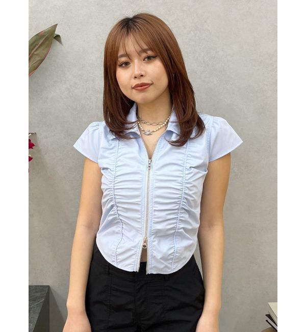 EVRIS「フロントジップシャーリングクロップドシャツ」|シャツ・ブラウス|