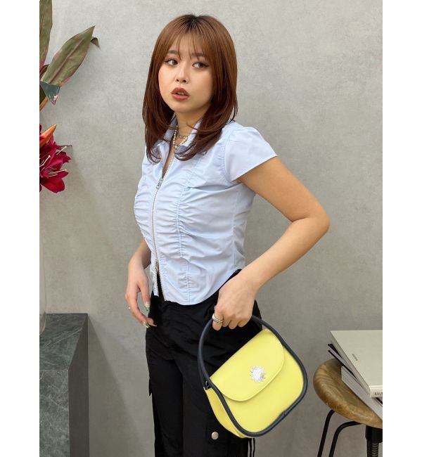 EVRIS「フロントジップシャーリングクロップドシャツ」|シャツ・ブラウス|