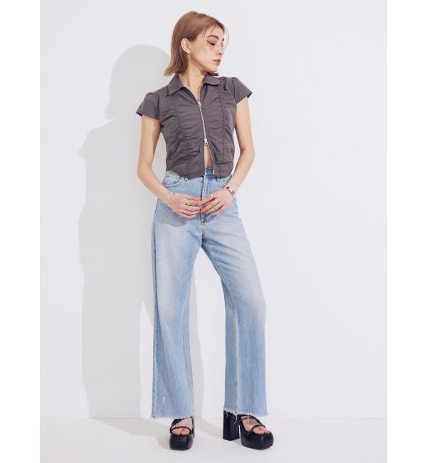 EVRIS「フロントジップシャーリングクロップドシャツ」|シャツ・ブラウス|