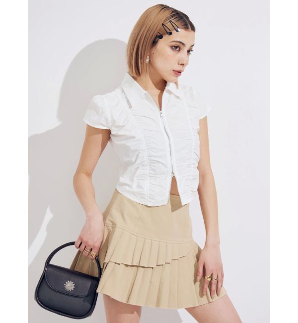 EVRIS「フロントジップシャーリングクロップドシャツ」|シャツ・ブラウス|