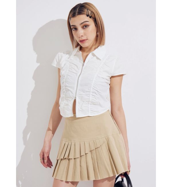 EVRIS「フロントジップシャーリングクロップドシャツ」|シャツ・ブラウス|