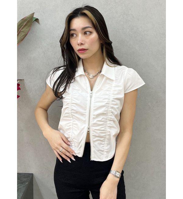 EVRIS「フロントジップシャーリングクロップドシャツ」|シャツ・ブラウス|