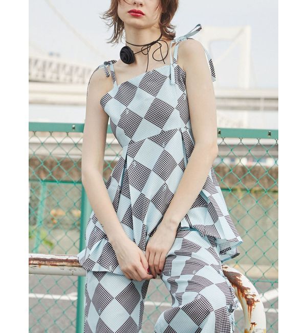 jouetie「ギンガムパターンキャミチュニック【セットアップ対応】」|キャミソール|ブルー