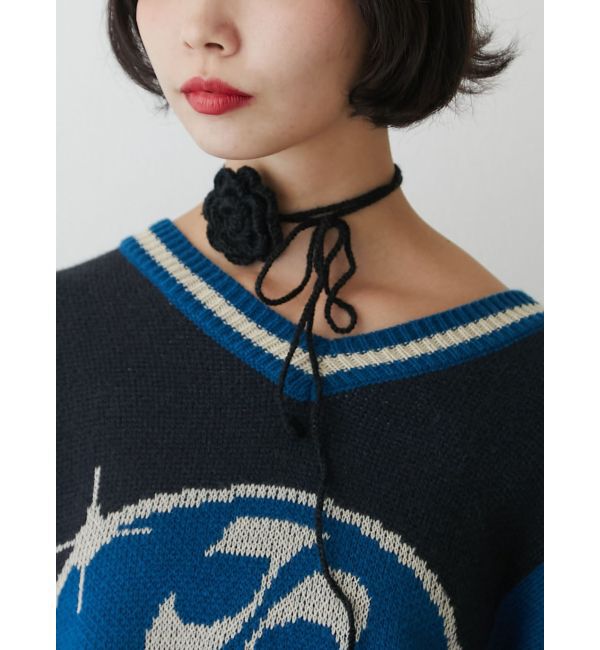 jouetie「ローズモチーフニットチョーカー」|ネックレス|ブラック