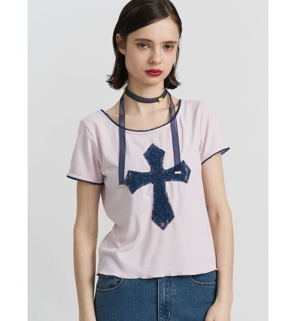 jouetie「クロスレースドッキングTシャツ」|Tシャツ・カットソー|ピンク