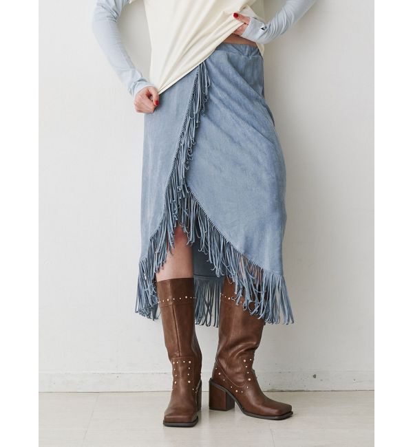 jouetie「フリンジスリットストレートスカート」|スカート|ブルー