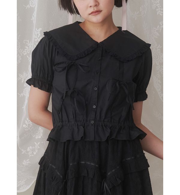 merry jenny「タックリボンブラウス」|シャツ・ブラウス|ブラック