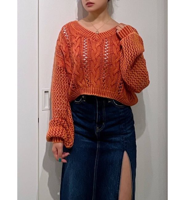 GYDA「FRONT 2WAY ブリーチニットトップス」|ニット・セーター|マンダリン