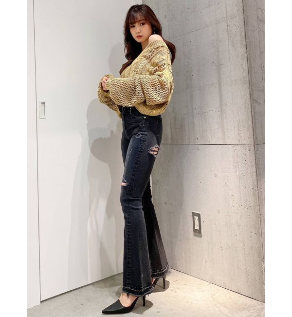 GYDA「FRONT 2WAY ブリーチニットトップス」|ニット・セーター|