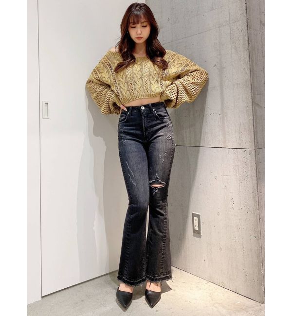 GYDA「FRONT 2WAY ブリーチニットトップス」|ニット・セーター|