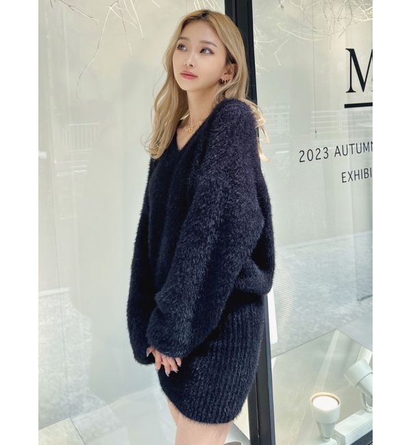 GYDA「Vネック シャギーニットワンピース」|ワンピース|