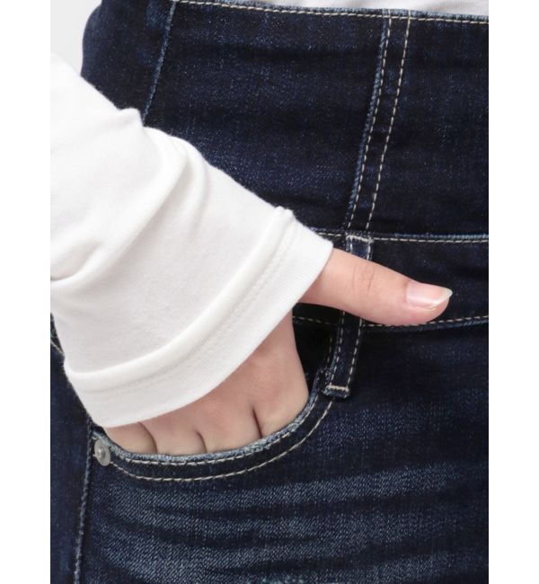 GYDA「ハイウエストバッククロスダメージスキニーデニムパンツ」|デニム|