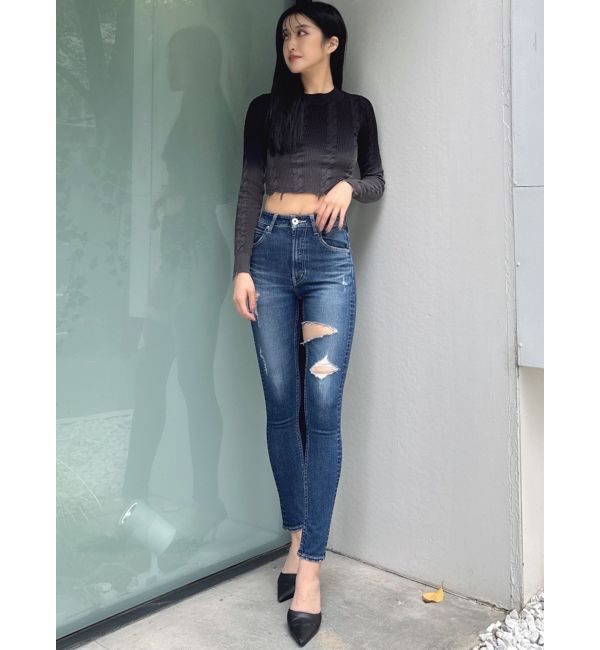 GYDA「ハイウエストthigh highダメージデニムパンツ」|デニム|