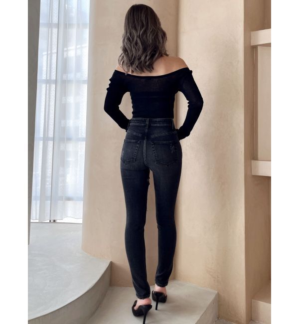 GYDA「ハイウエストthigh highダメージデニムパンツ」|デニム|