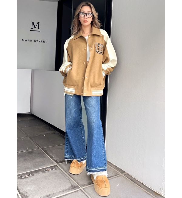 GYDA「ハイウエストレースデザインフレアデニムパンツ」|デニム|