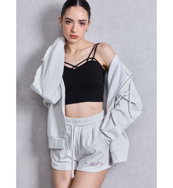 GYDA「BACK GYDAラインストーンラメパーカー」|カーディガン|