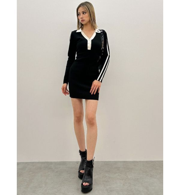 GYDA「ラインスリーブポロニットワンピース」|ワンピース|