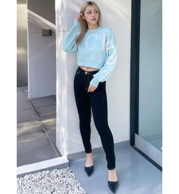 GYDA「ミドルウエストワンウォッシュスキニーパンツ」|デニム|