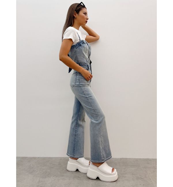 GYDA「BACKリボンデニムロンパース」|オールインワン|