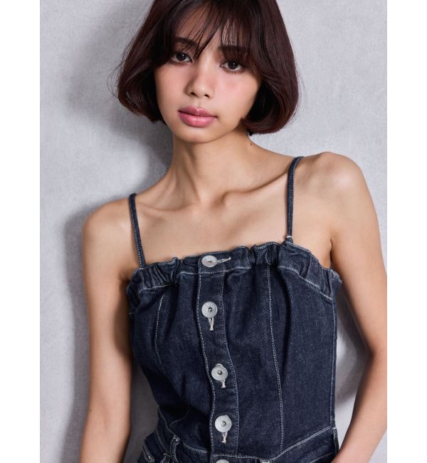 GYDA「BACKリボンデニムロンパース」|オールインワン|
