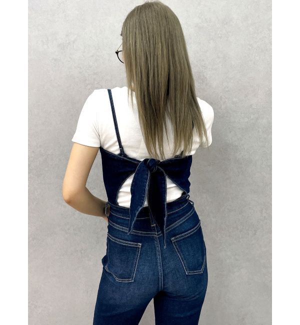 GYDA「BACKリボンデニムロンパース」|オールインワン|