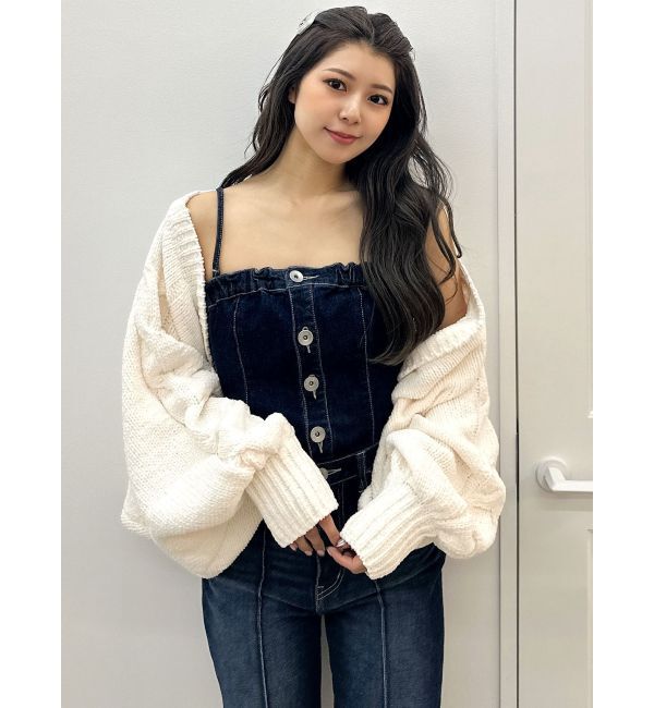 GYDA「BACKリボンデニムロンパース」|オールインワン|