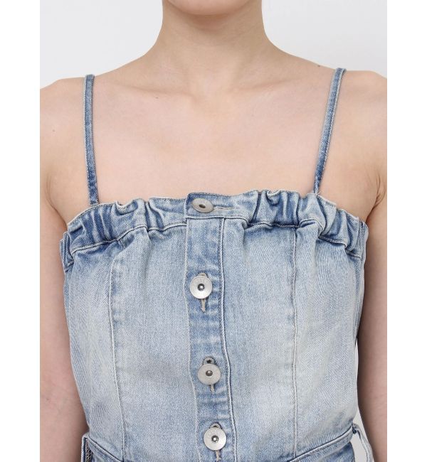 GYDA「BACKリボンデニムロンパース」|オールインワン|