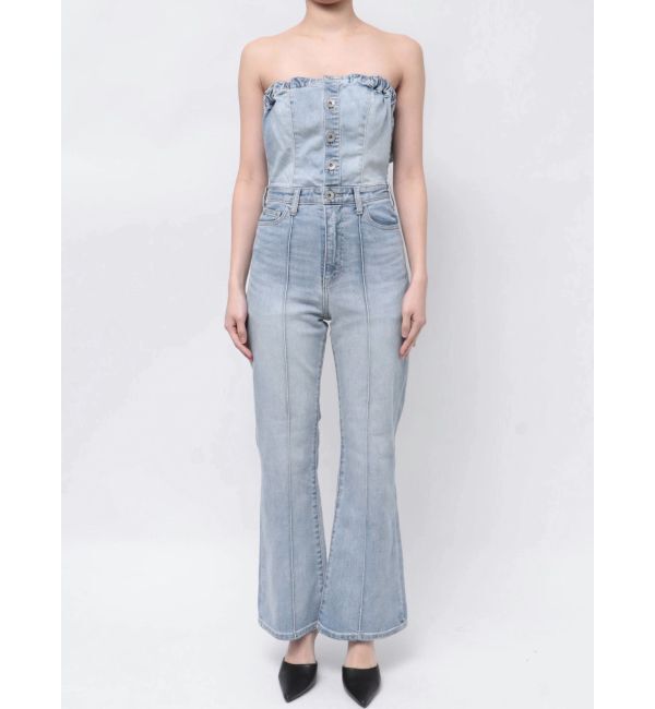 GYDA「BACKリボンデニムロンパース」|オールインワン|