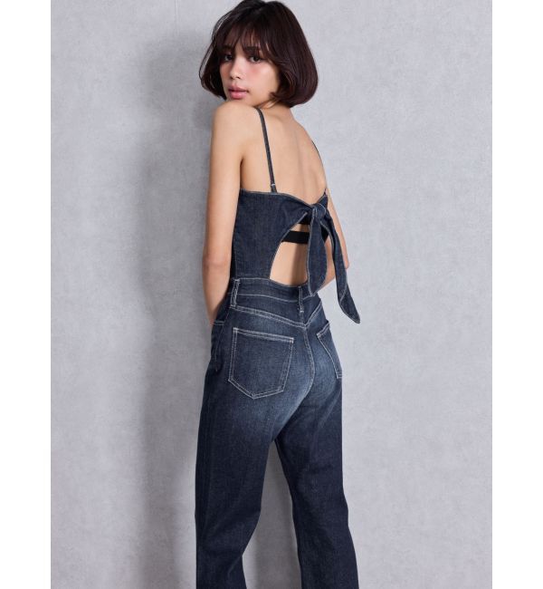 GYDA「BACKリボンデニムロンパース」|オールインワン|インディゴ