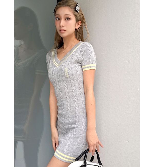 GYDA「POSHハーフスリーブケーブルニットワンピース」|ワンピース|