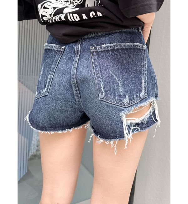 GYDA「ハイウエストBACK RIPPEDデニムショートパンツ」|デニム|